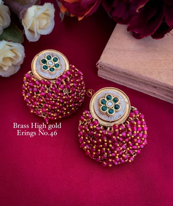 Brass High Gold Fancy Wedding Wear Earrings 2 Wholesale Price In Surat
